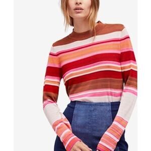 Free People Show Off Your Striped Crew Neck Lightweight Pullover Sweater SZ S